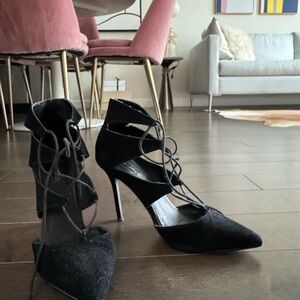 Elegant Black Lace-Up Heels